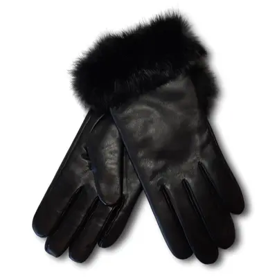Rabbit Fur Cuff Leather Gloves