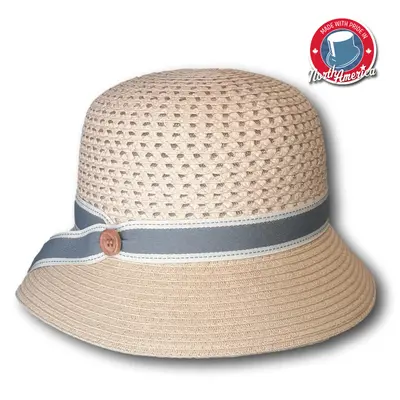 Two-Tone Banded Open Weave Cloche
