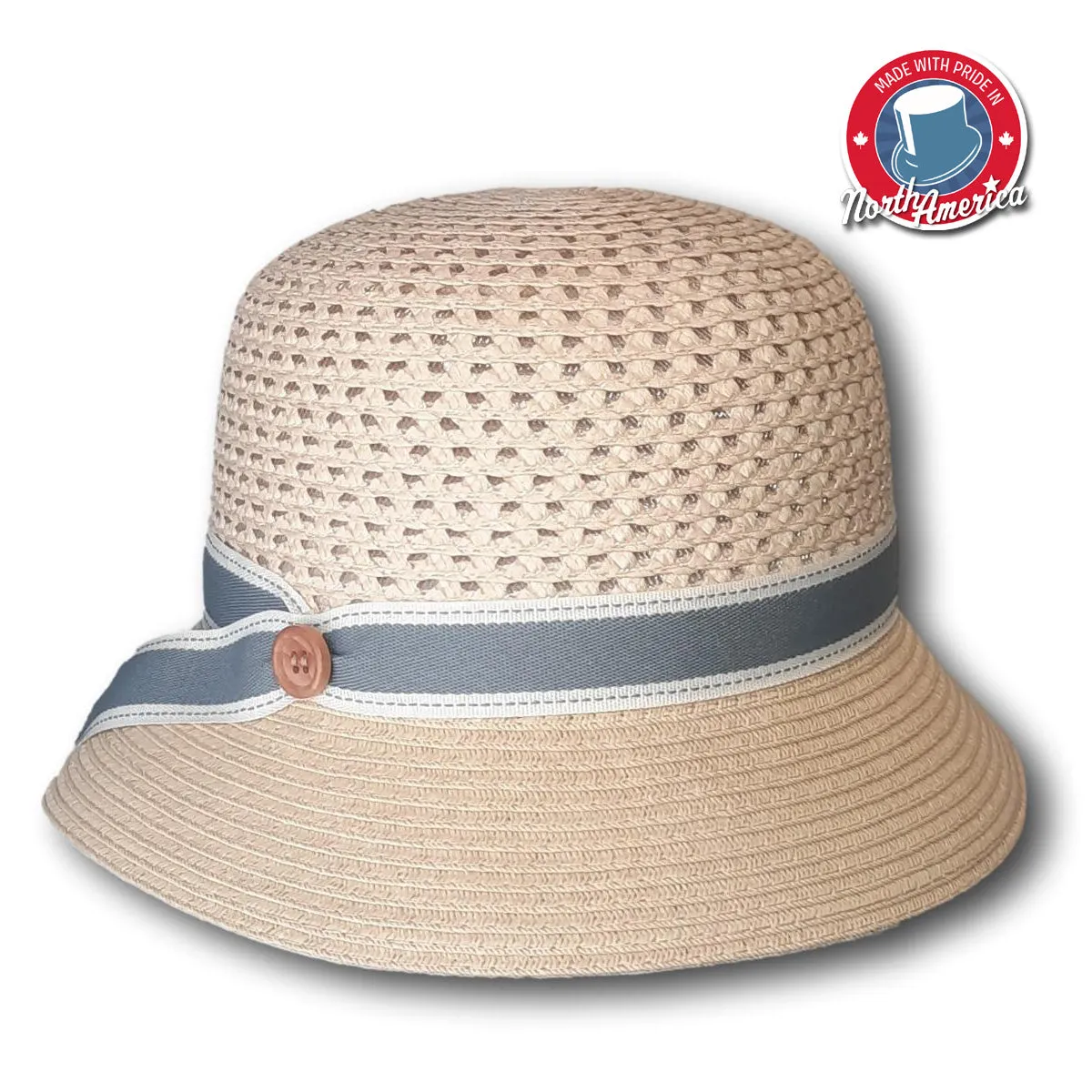 Two-Tone Banded Open Weave Cloche