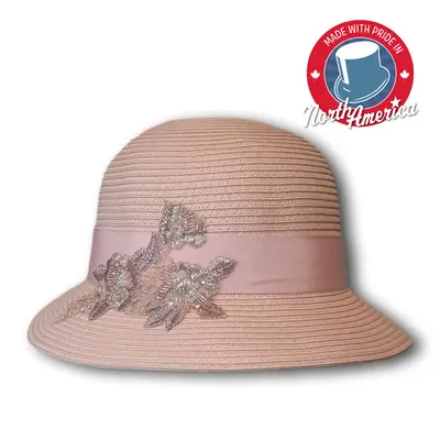 Straw Cloche with Beaded Applique