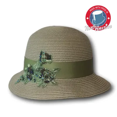 Straw Cloche with Beaded Applique