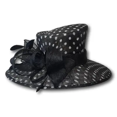 Polka-Dot Dress Hat with Feathers