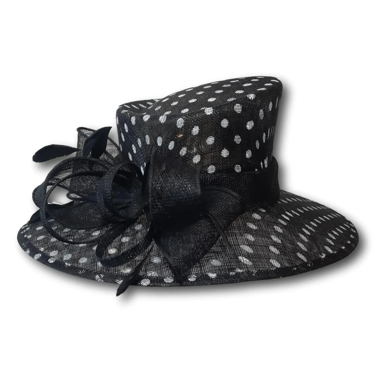Polka-Dot Dress Hat with Feathers