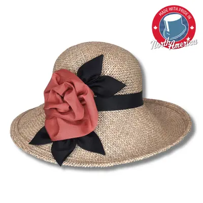 Wide Brim Dress Hat with Large Flower