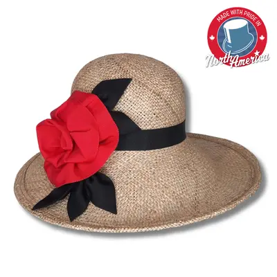 Wide Brim Dress Hat with Large Flower