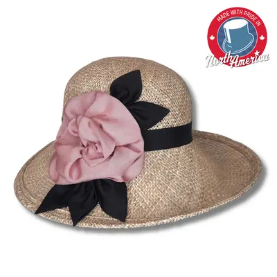 Wide Brim Dress Hat with Large Flower